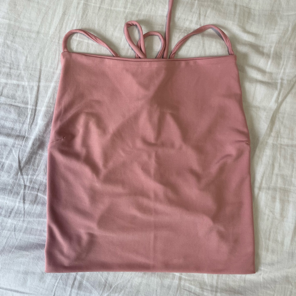 M Boutique Pink lace up tie back top
